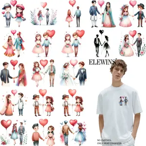 36pcs Pre Cut DTF Heat Transfer Patches DIY Craft Multi Color Watercolor Couple Logo with Gold Foil Precut Vinyl for Clothing Decor Party Event DIY Material