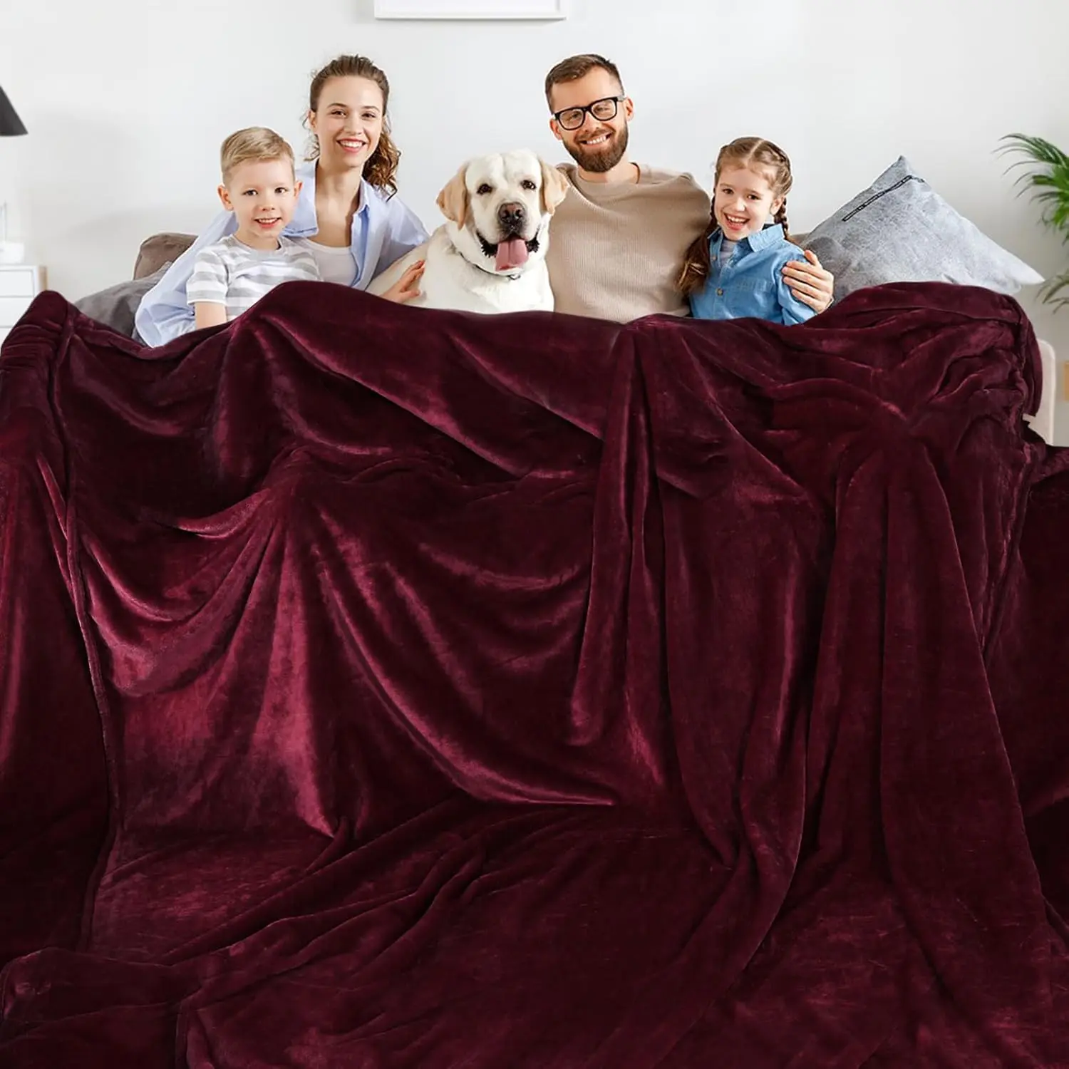 Burgundy Solid King Size Oversized King (120x120) Microfibre Fleece Blanket - Soft, Stain Resistant, Warmth-Retaining, Durable, Machine Washable - Modern Bedding for Family Use (Bed, Sofa)