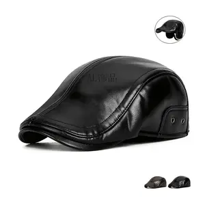 Men's & Women's PU Fleece-Lined Winter Hat with Ear Protection - Adjustable Duckbill Cap, Snap Closure, Unisex Outdoor Beret for Cold Weather, Casual & Sports - Ideal Gift for Christmas, New Year, Mardi Gras - Multi-Color Options (Black, Brown, Grey, Navy