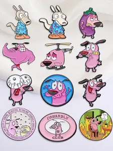 12-Piece Set COURAGE The Cowardly Dog Brooch Enamel Pins Cartoon Anime Pink Courage Cowardly Dog Vintage Style Badge, Fashion Accessory for Backpack Clothes Collar, Jewelry Gift for Friends, Drop Set Pins