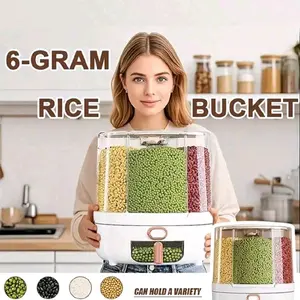 Large-Capacity Rice Bucket 360° Rotating Grain Dispenser 6-Compartment Moisture-Proof Pest-Resistant Storage Jar for Rice Grains Beans Pet Food 22 Lbs 13 Lbs Home Kitchen Cabinet