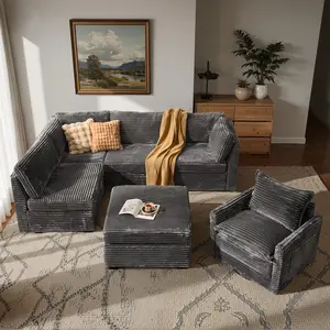 HOOOWOOO 6 Pcs L-Shaped Cloud Couch with Ottoman & Swivel Accent Chairs Set, Modular Sofa, Sectional Couches for Living Room,【6 Packages Shipping】Tool-Free, Easy Assembly
