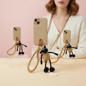 Plush Sheep Doll Charm Phone Case, Cute Creative Pendant Cover Compatible with iPhone 11 12 13 14 15 16 17 Pro Max
