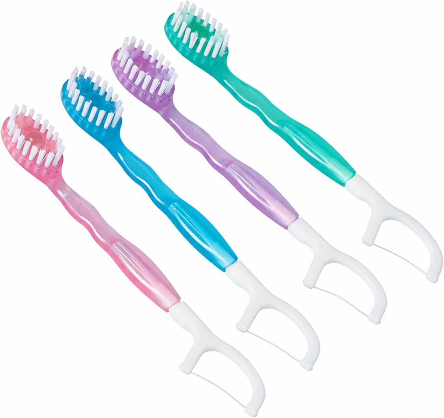 5-in-1 Mini Disposable Toothbrush with Pre-Pasted Fresh Bead, Waterless Travel Toothbrushes with Tongue Scraper, Floss & Pick, Individually Wrapped, 4 Flavors, 10 Count