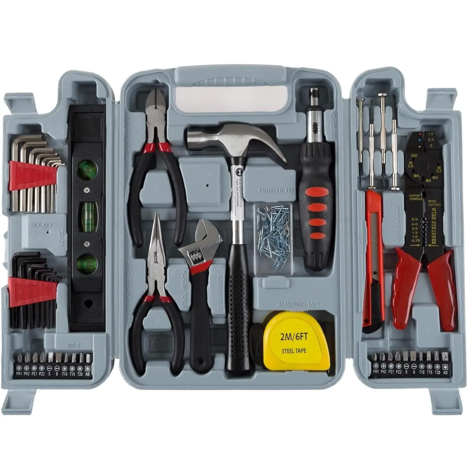 130-Piece Tool Set - Tool Kit with Hammer, Wrenches, Screwdriver, Pliers, and More - Hand Tools for Home Improvement Projects, Gray