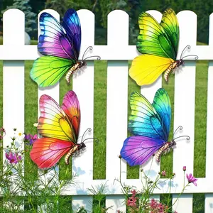 Metal Butterfly Wall Art Decor Set of 4, Modern Vibrant Colors, Outdoor Indoor Garden Yard Fence Home Decoration, Ideal Gift for Any Occasion