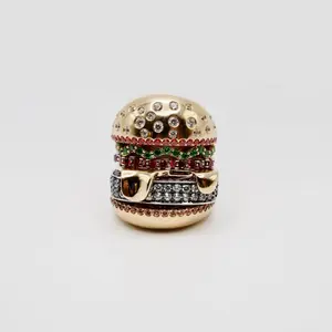 18K Yellow and White Solid Gold Stacked Hamburger Ring