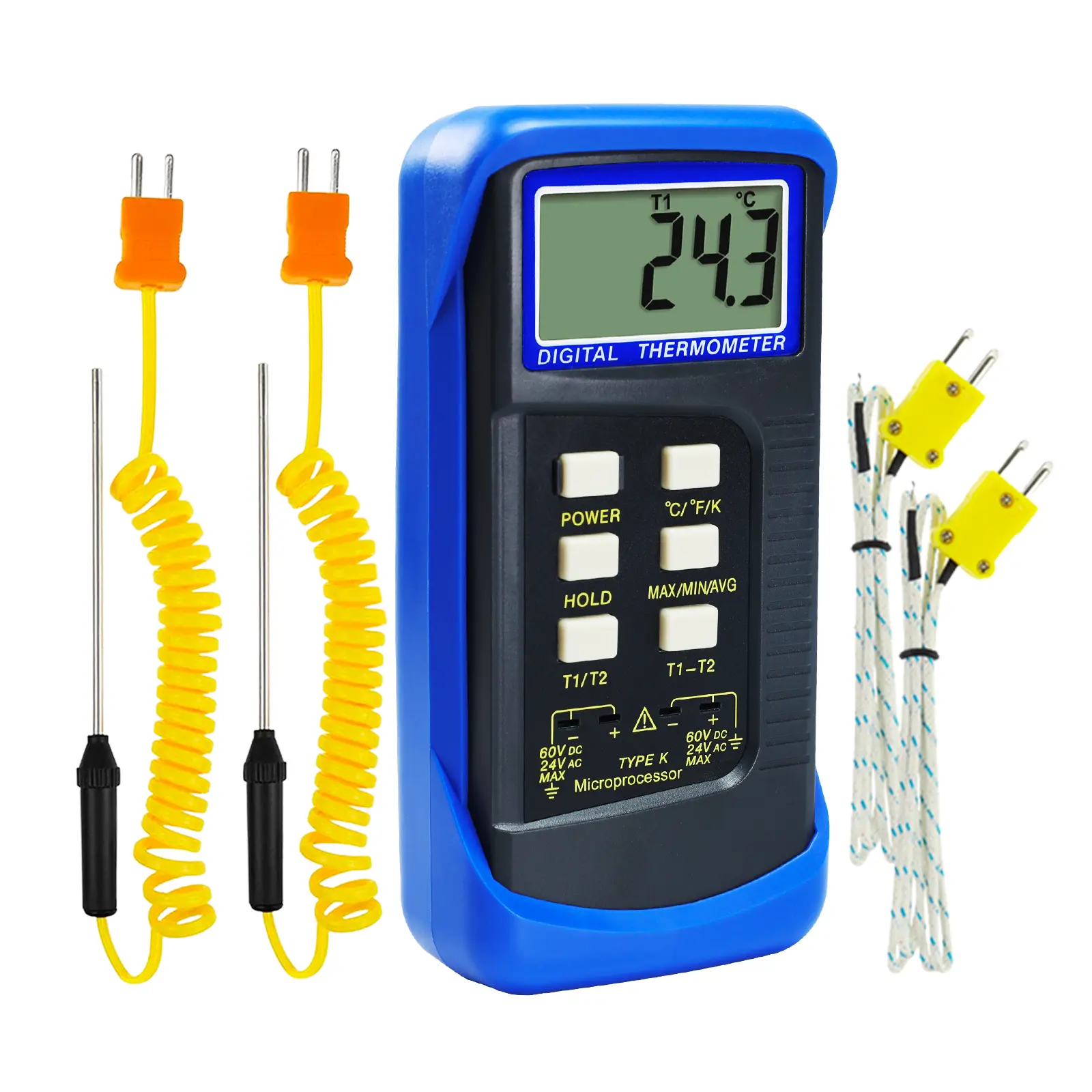 LTH-315_2P K Type Digital Thermocouple Thermometer, Dual Channel 4-Probe High-Temp Temperature Gauge for Pottery, Ceramics Ovens, -50~400°C/-58~2372°F Range