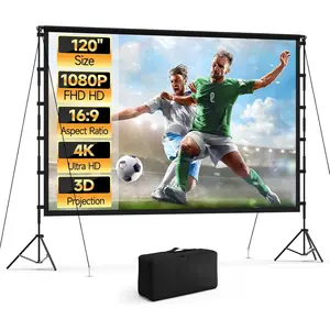 120 Inch Projector Screen with Stand, 16:9 4K  Portable Projector Screen, Indoor Outdoor Front/Rear with Carry Bag for  Theater Backyard Camping Movie Night