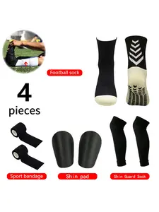 4 PCS Set Man Women wear-resistant Non-slip Grip Socks Football Socks Basketball Climbing Socks Sweating Absorbent Calf Sleeve Shin Guard Socks Portable Soccer Mini Shin Pads Self-adhesive Breathable Elastic Bandages Football Accessories