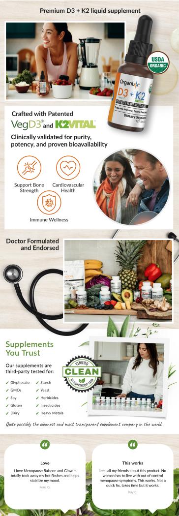 Organixx D3 K2 Supplement, Supports Bone and Immune Health, Bioavailable and Easy Absorption Formula with MCT Oil, for Overall Wellness, Clean Nutrient Blend, Non GMO, 15 ML, 30 Serving