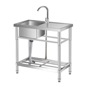 Garvee stainless steel sink 76x41x76CM, freestanding kitchen sink commercial sink with 1 basin faucet cold and hot water hoses, for laundry room outdoor kitchen gastro kitchen sink