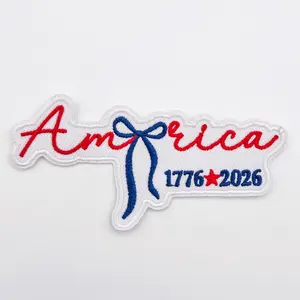 America 1776–2026 Bow Embroidered Patch – Patriotic Coquette Style Patch for Hat Bars & Boutiques