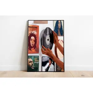 (No Frame) Black Girl Music Art Poster, Black Girl Art, Black Poster, African American Art, Music Lover Art, Black Girl Wall Art