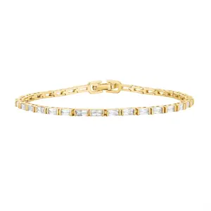 PAVOI 14K Gold Plated CZ Tennis Bracelet For Women - Classic Emerald Cut Simulated Diamond Bracelet