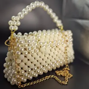 Luxury Pearl Beaded Clutch Bag – Handmade Bridal Purse with Chain & Pearl Strap | Elegant Evening Mini Handbag handbag woman