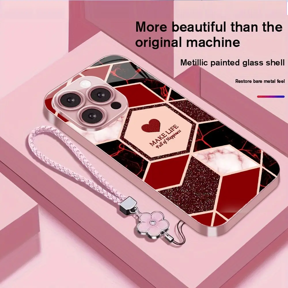 Comes with a four leaf clover simulated diamond BraceetiPhone Apple 17 Promax phone case 12/14/air/plus minimalist 11 glass surface 15P Pro fashion 16