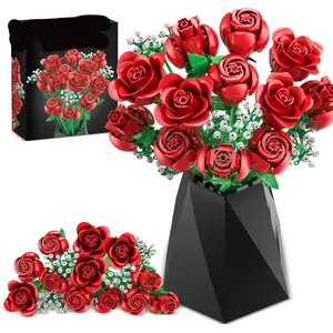 Red Rose Bouquet Building Set – 960PCS Artificial Flowers DIY Floral Arrangement for Home & Table Decor – Valentine’s Day Christmas Thanksgiving Gifts & Decorations