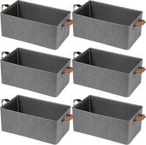 Metal Sturdy Foldable Large-Capacity Storage Bins with Handles - Waterproof Closet Organizer Boxes for Clothing, Toys - 3/6-Pack Grey Home Supplies Containers