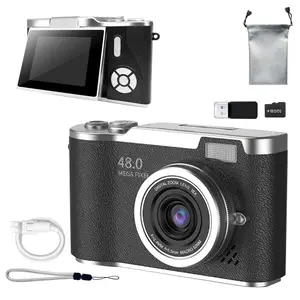 Portable Foldable Flip Screen Camera, Vintage CCD Digital Camera with Camera Storage Bag & 32G Memory Card & Accessories, Student Gift, Portable Vlogging Camera