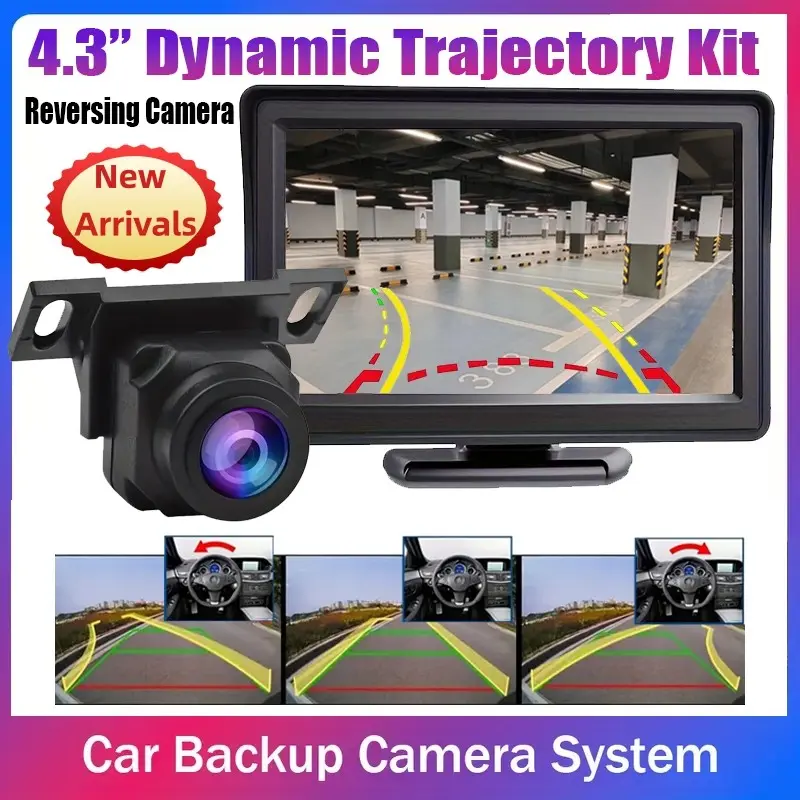 4.3" Reversing Camera Kit, Dynamic Trajectory Backup Camera with Night Vision, 4.3in Display Monitor, Clear Rear View Image, Universal Fit for Most Vehicle, Practical Car Parking Assistant, Effective Auxiliary Tool to Boost Driving Safety for Daily Travel