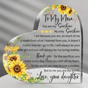 Jetec Mom Gift Mother in Law Gift Bonus Mom Gift to My Mom Acrylic Heart Sunflower Mothers Plaque Gifts Grateful Birthday Gifts for Mom Acrylic Best Mom Sign Acrylic Heart Sign from Daughter