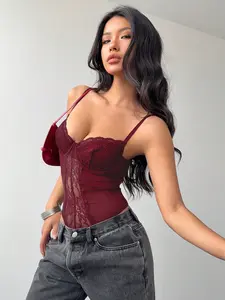 Burgundy Lace Bodysuit for Women - Sexy Sleeveless Lingerie for Date Night