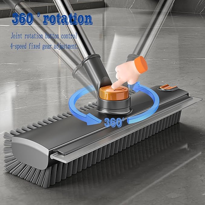 Floor scrub brush with long handle, cleaning brush, 3-in-1 scraper and heavy-duty stiff bristle scrubber brush for cleaning shower, bathroom, patio, garage, kitchen, wall, and deck