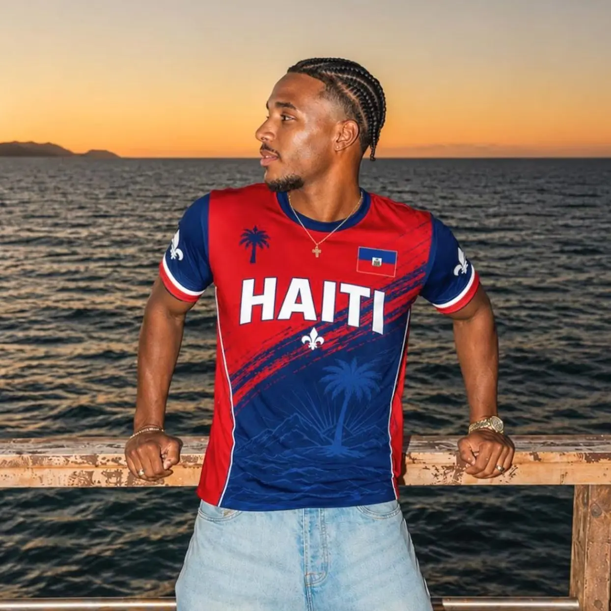 Custom Ayiti Pride Jersey, Personalized Name and Number Football Shirt, Men Women Kids Sports Fan Gift V-Neck, Crew neck S-3XL M115