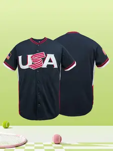 Men's USA Baseball Jersey, Vintage USA Flag Stitched Button Down Baseball Top, Quick Dry Athletic Shirt for Baseball Fans, Softball, Daily Outfit & Independence Day