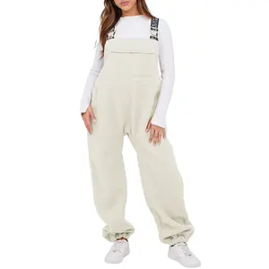 UANEO Womens Fleece Overalls  Warm Winter Casual Loose Jumpsuits Sherpa Bib Overalls Fuzzy Ski Pants with Pockets