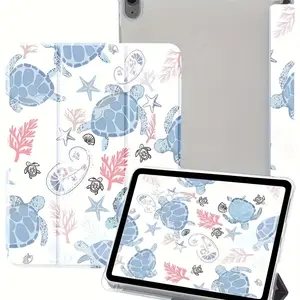 Turtle star pattern, with adjustable bracket and pen slot, foldable non-slip TPU protective case, suitable for iPad mini, iPad Air, iPad Pro/iPad 10th generation, 11th generation and other series iPad protective cases