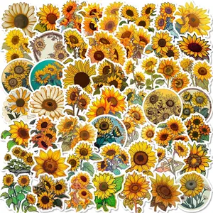 Cartoon Sunflower Series Sticker, 50pcs Waterproof Sticker, Decals for Wall Water Bottle Skateboard Helmet Car Bike Luggage Laptop, Sticker for Cars