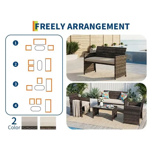 4-Piece Patio Bar Set - All-Weather Rattan Outdoor Conversation Furniture - Cushioned Chairs & Bar Table - Perfect for Backyard, Garden, or Porch - Brown Gradient Wicker with Beige Cushions