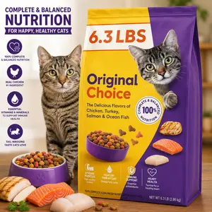Original Choice Dry Cat Food with Chicken, Turkey, Salmon & Ocean Fish Flavors, Complete Balanced Daily Nutrition for Adult Cats, Crunchy Kibble Formula, 6.3 lb Bag