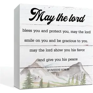 Christian Decor, Box Sign Tabletop Decor, Farmhouse Table Decor, Desk Decor, Christian Bless Decor Sign, Housewarming Gift, Numbers 6:24-26 Scripture Sign - May the Lord Bless You and Protect You 5x5 inch