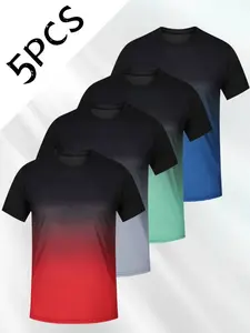 Men's 4-Piece Athletic Top Set: Lightweight Short-Sleeve T-Shirts for Spring & Summer. Featuring a Stylish Gradient Design, High Elasticity, and Quick-Drying, Sweat-Wicking Properties—Essential Sportswear for Fitness, Running, Soccer, and Basketball.