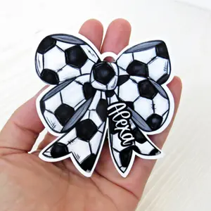 Personalized Soccer Bow Bag Tag | Custom Name Acrylic Keychain for Girls & Team Gifts