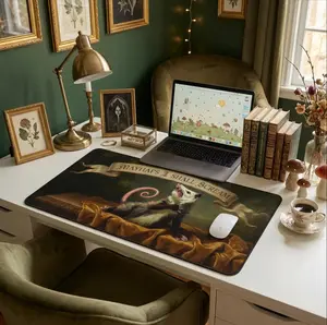 Funny Renaissance Possum Desk Mat | “Mayhaps I Shall Scream” Desk Pad | Whimsical Cottagecore Aesthetic Large Mousepad
