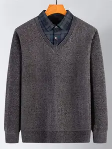 Men's Plus Size Layered Look Plaid Collar Sweater