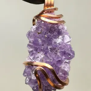 Amethyst Druzy Copper Handcrafted Wire Smith PENDANT Made in USA Birthday Engagement Wedding Anniversary
