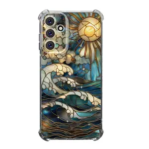 Waves Sun Faux Stained Glass Aesthetic Clear Soft TPU Phone Cases Compatible With SAMSUNG GALAXY A14 A15 A16 A25 A26 A34 A35 A36 A53 A54 A55 A56 4G 5G Transparent High-quality Gift Shockproof Full Protection Anti-Drop Phone Cases Shell Cover