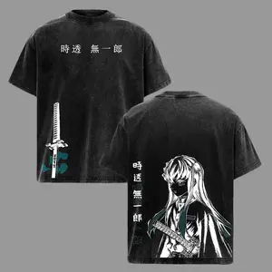 Tokitou Muichirou Washed Oversized T-Shirt, Mist Hashira Demon Slayer Anime Graphic Tee, Vintage Double Printed Heavy Cotton Top, Unisex Streetwear Manga Inspired Apparel