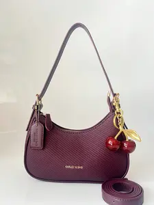 Fashion Simple Crescent Shoulder Bag, Classic Shoulder Bag, Versatile Moon Shape Crossbody Bag, Y2K Single Strap Underarm Bag with Cherry Charm, Elegant Bags, Stylish Versatile Bag, Half Moon Bag