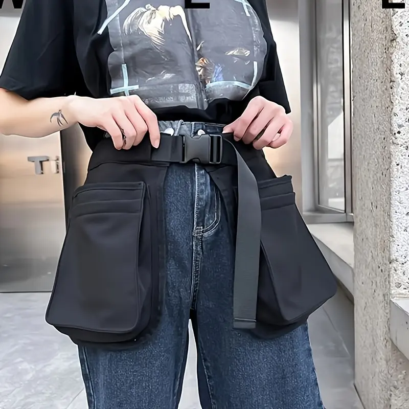 Unisex Canvas Waist Bag, Casual Large Capacity Foldable Sling with a Detachable Strap for Sports and Work