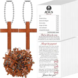 30 Sets Gospel Tract Cards with Mini Wooden Cross Keychains Bulk Jesus Bible Salvation Pocket Postcards Religious Small Charms Christian Bookmarks Graduation Church Supplies(Jesus Paid It All)