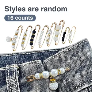 16 Counts Pearl Brooch Pins, Decorative Pant Tightener, No Sewing Sweater Shawl Safety Pins Cardigan Collar Safety Pins for Women Faux Pearl Clothing Dresses, Mixed Style Assortment