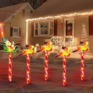 LAMPHOME Christmas Pathway Lights Outdoor, 5PCS Santa Sleigh Markers Christmas Decorations Outdoor Yard, Pathway Marker Stake Lights for Patio Ground Path Sidewalk Walkway Driveway