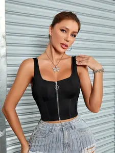 Zipper Decorative Vest, Stylish Zip Design, Versatile Fashion Accessory, Perfect for Casual Wear, Trendy Outerwear Option