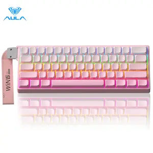 Aula WIN60 HE Gradient Pink Wired Magnetic Switch Keyboard, 60% Compact, Pastel Aesthetic Design, Soft RGB Backlit, Hall Effect Switch, Cute Mechanical Keyboard for Cozy Gaming Setup Christmas gifts e-sports game
